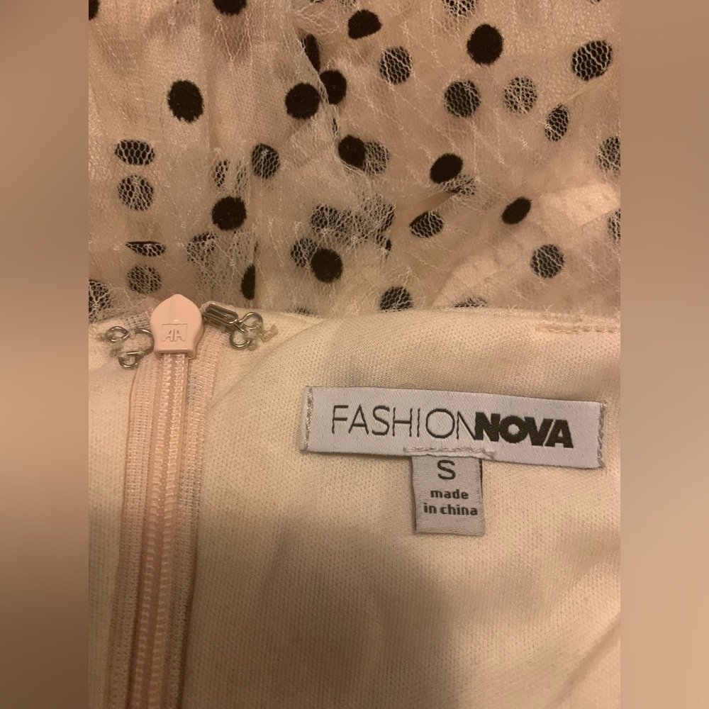 Fashion Nova White Mini Dress with Black Polka Dots - Picture 9 of 12